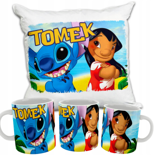 Detský vankúš - Nastavte hrnček a vankúš Lilo & Stitch + vaše meno