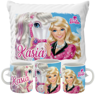 Detský vankúš - Nastavte hrnček + vankúš Barbie vankúš na meno darček