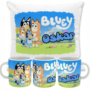 Detský vankúš - Nastavte hrnček + Bluey vankúš Name darček
