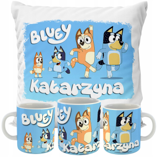 Detský vankúš - Nastavte hrnček + vankúš Bluey Patterns Name Gift