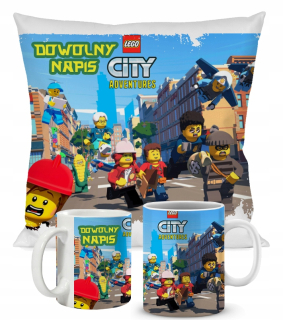 Detský vankúš - Nastavte hrnček LEGO City Gift + Meno