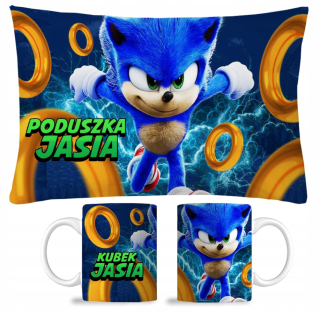 Detský vankúš - Nastavte hrnček + Sonic vankúš + darček s názvom