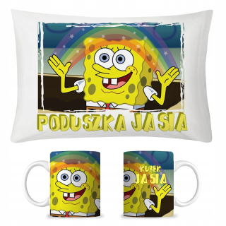 Detský vankúš - Nastavte hrnček + vankúš SpongeBob + meno + zadarmo