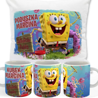 Detský vankúš - Nastavte hrnček + vankúš SpongeBob + darček na meno