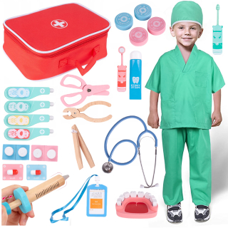 Sada malých drevených lekár príslušenstvo Doctor Box