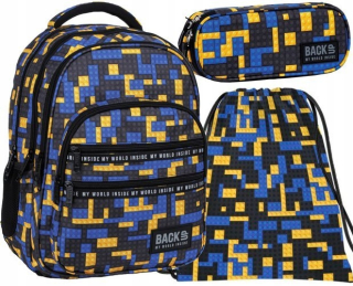 Školská taška - batoh, set, zostava - M52 Bathpack Set Pencil Case Bag pre Boy Blocks