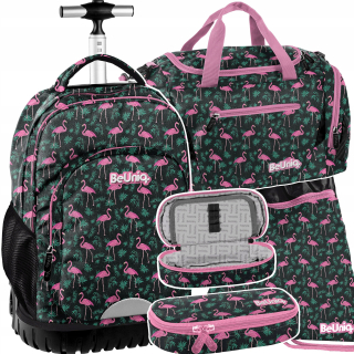 Školská taška - batoh, set, zostava - Sada batohu na kolesách BEUNIQ FLAMINGOS 4-ELEM
