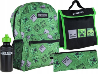 Školská taška - batoh, set, zostava - Sada batohu puzdro na ceruzku. Bidon raňajky. Minecraft