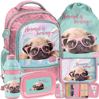 Školská taška - batoh, set, zostava - Schoolbag Backpack Set s PUG DOG