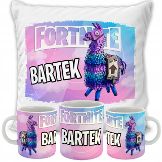 Detský vankúš - Vankúšový set + pohár Lama Fortnite meno darček