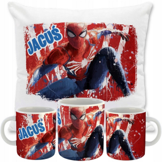 Detský vankúš - Vankúšová sada + hrnček Spiderman meno darček