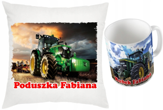 Detský vankúš - Nastavte vankúš a traktory pohárov John Deere + meno