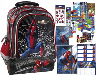 Školská taška - batoh, set, zostava - Spiderman batoh nastavený pre 1 triedu trubice + layettu