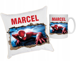 Detský vankúš - Spiderman set vankúš + hrnček + meno dieťaťa