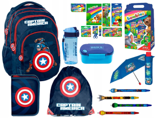 Školská taška - batoh, set, zostava - Školská sada pre chlapca Avenger kapitán Amerika