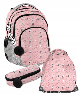 Školský batoh - Paso Panda School Set Pink Batch Bag 3in1