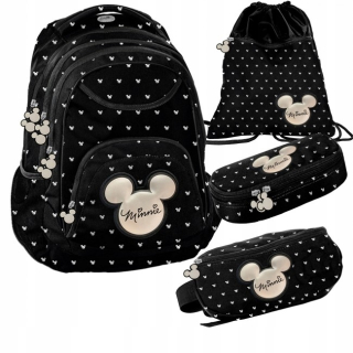Školský batoh - Školská súprava Paso Backpack Mouse Minnie Black 4in1