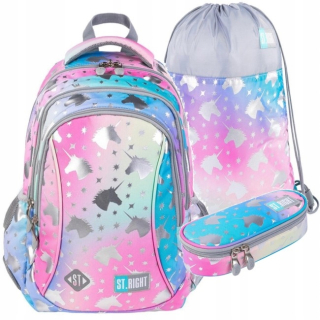 Školský batoh - Škola Set PC1 St.right Ombre Unicorns 3in1