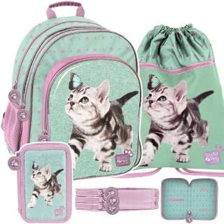 Školská taška - batoh, set, zostava - Sada školského batohu ceruzka Case Cat Kitty Paso