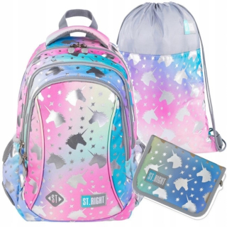Školský batoh - Škola Set St.right PC3 Ombre Unicorns 3in1