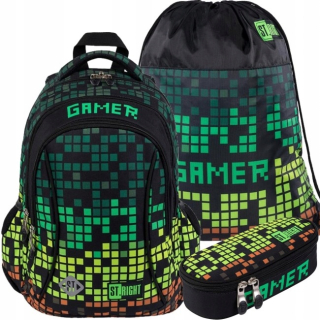 Školský batoh - Škola Set St.right batoh Pixel Gamer 3in1