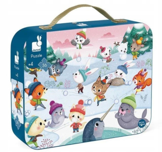 Puzzle zábava na snehu v kufri 36 dielikov Janod 4+