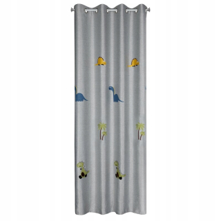 Detské závesy - Opona 140x250 Dino Silver so zelenou aplikáciou