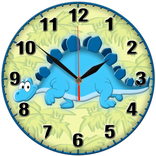 Hodiny do detskej izby - Dino Wall Clock Blue tichý mechanizmus