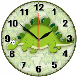 Hodiny do detskej izby - Dino Wall Clock Zelený tichý mechanizmus