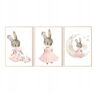 Obráz do detskej izby - Nastavte 3 obrázky A3 Pastel Pastel Bunny Plagáty