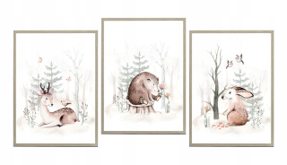 Detský obraz - Set 3 Shareh plagáty medveď Bunny vzory A3
