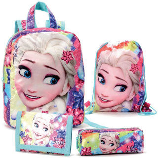 Školská taška - batoh, set, zostava - Sada 4 v 1 FROZEN taška na batoh, peračník, peňaženka