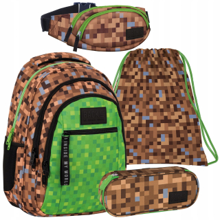 Školský batoh - Set 4 W1 Back Up Backpack Cencil Case Game Pixels