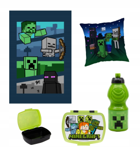 Prikrývka, prehozy na posteľ - Minecraft set deka vankúša bidon raňajky