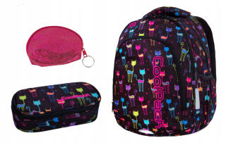 Školská taška - batoh, set, zostava - Sada batohov školskej ceruzky Case Coolpack mačky