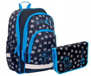 Školská taška - batoh, set, zostava - Školská set Hama Black Gamer Backpack + Puzdro na ceruzku