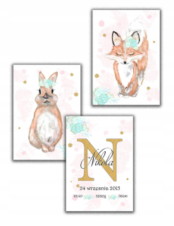 Obráz do detskej izby - Fox Set Gold Rabbit Poster Metric A4