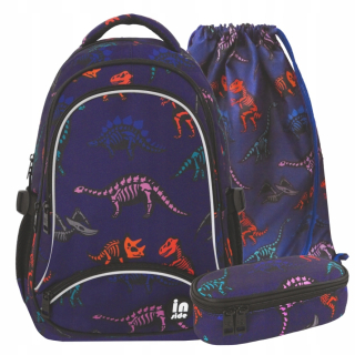 Školská taška - batoh, set, zostava - Sada batohovskej tašky. Prvý grad dinosaurus