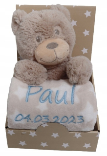 Prikrývka, prehozy na posteľ - Sada s maskotom - prikrývka s menom - Beige Bear