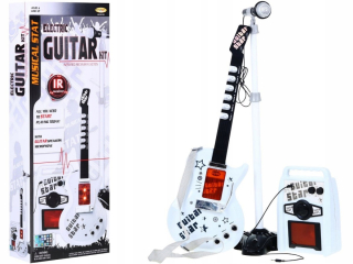 Big White Guitar + Stand + zosilňovač + mikrofón
