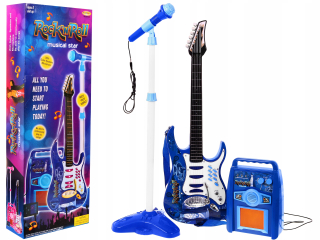 veľká MODRÁ GUITARA + stojan + 72cm mikrofón