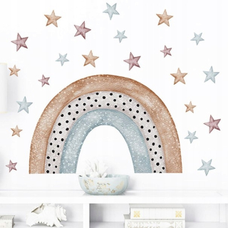 Destké samolepky - Nálepky na stenu RAINBOW brown STARS sky BOHO