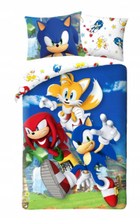 Detský set paplón, vankúš - Detská obliečka Sonic 140x200