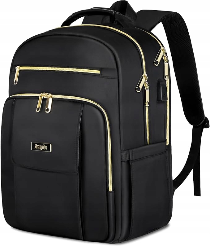 Dámsky batoh na laptop 15,6", školský, 18 vreciek, čierny s USB