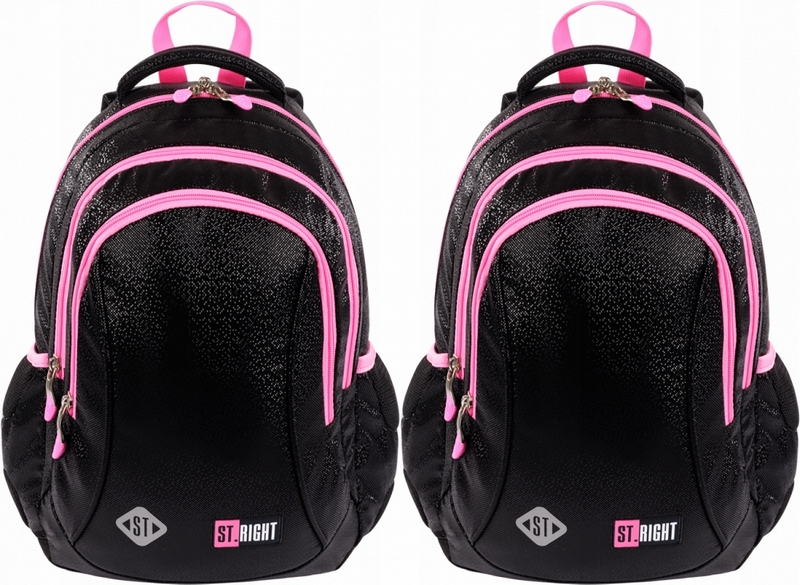 Školský batoh St.Right pre dievčatá, trojkomorový, Black Glitter 20l
