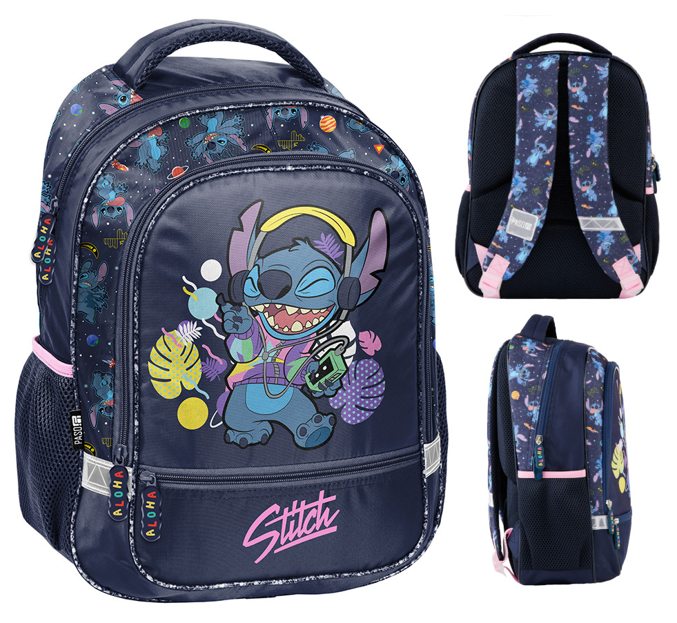 Školský batoh Paso Disney Stitch pre dievčatá 1-3. trieda, viackomorový